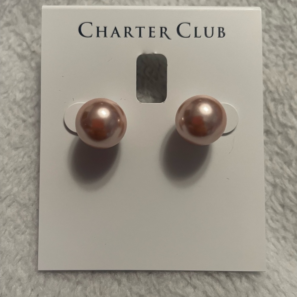 New Charter Club Faux Pink Pearl Stud Earrings 12mm‎